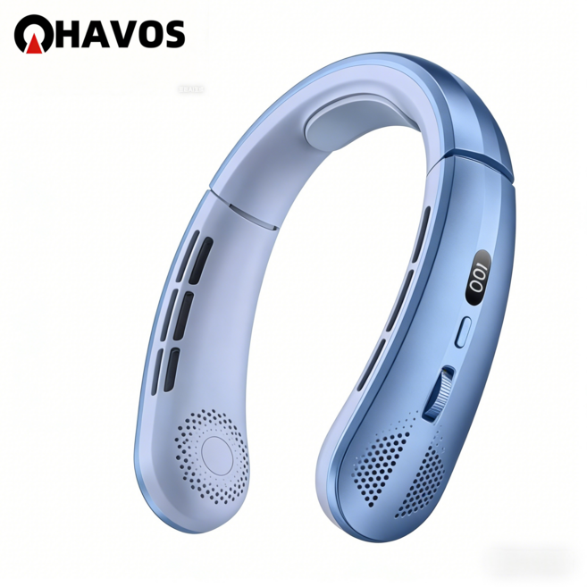 Havos 휴대용목걸이선풍기로 시원한 여름 강력냉각 무소음 휴대용 선풍기, 파란색, GBFS02