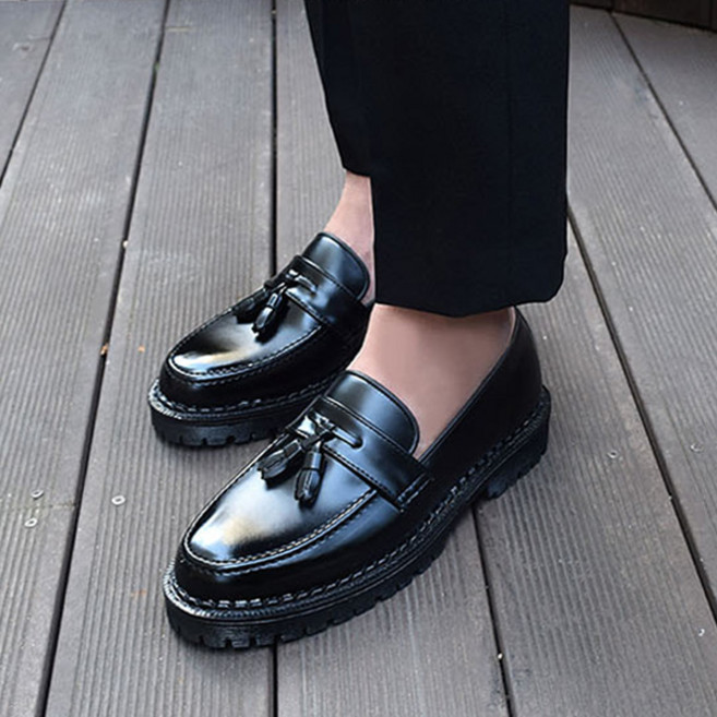 남자테슬로퍼 반광 방울 발편한 수제화 구두 3.7cm