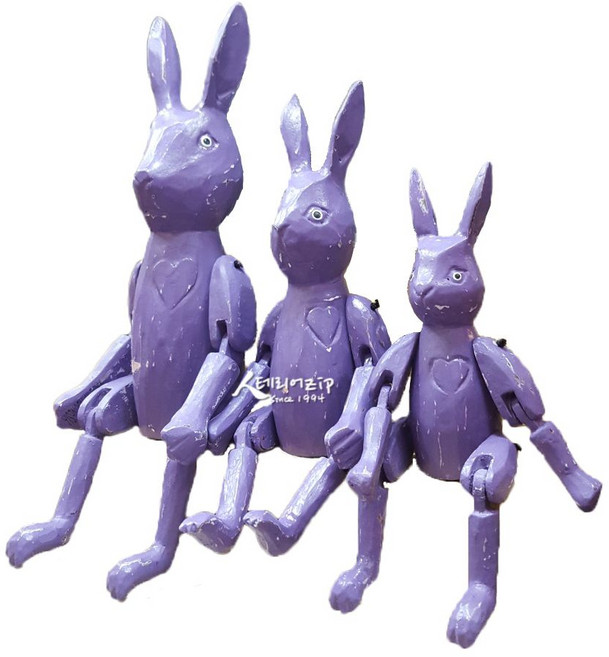 윤식당 빈티지 목각토끼인형 커플 (보라) (앉은키 20. 25cm), 보라