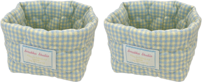 5종 체크 패브릭 수납 바구니, 04. 민트(T10034), 2세트