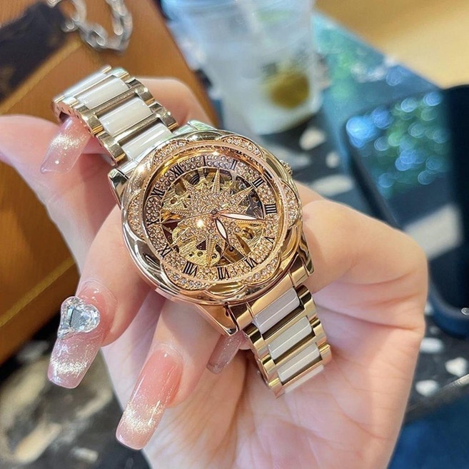 瑞士全自動機芯鑲鑽防水手錶女