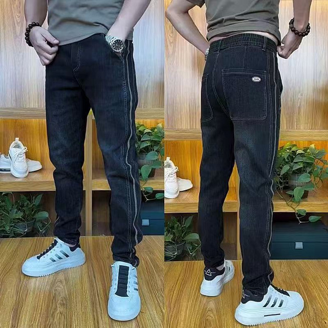 십전십미 가을 남성 스판 스트라이프 바지 슬림 일자 데님 팬츠