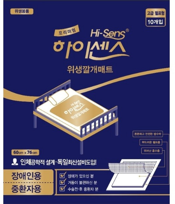 하이센스 남녀공용 위생 깔개매트 60 x 76 cm, FREE(onesize), 10개입, 20개
