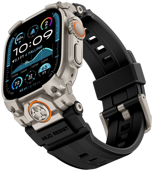 애플 워치 울트라 49mm 전술 호환 스틸 스포츠 실리콘 스테인리스 밴드, Titanium-Black, 1개