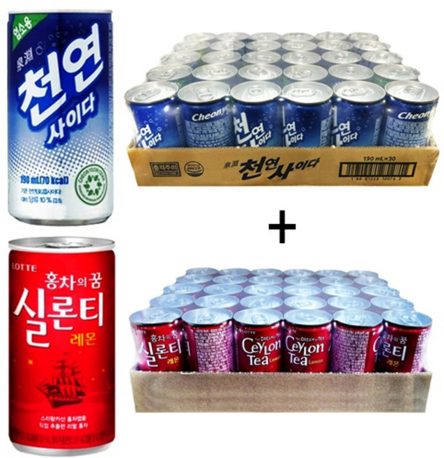 일화 천연사이다190ml(30캔) + 실론티175ml(30캔), 60개, 190ml
