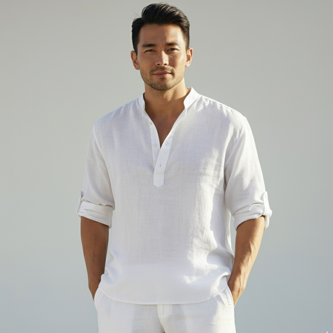 남성 카라 린넨 긴팔 면마 기본 셔츠