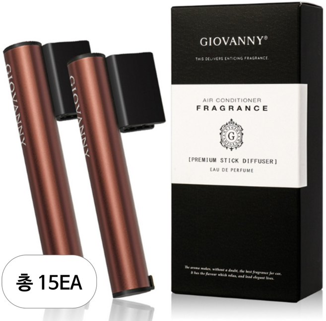 GIOVANNY 프리미엄 파워 스틱 차량용 디퓨저 본품 + 리필 세트, 블랙체리, 15세트