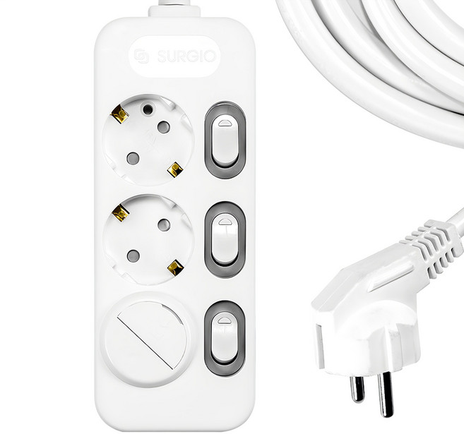 써지오 개별 멀티탭 3구 DH-2039-RT + 안전커버 랜덤발송 1p, 5m, 혼합색상, 1세트