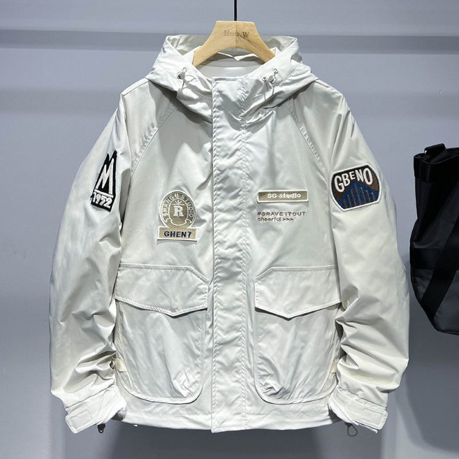 JUSTFEELING 남성 후드집업 캐주얼 코트 트레이닝 바람막이 항공점퍼 프린팅 간절기 포켓 아우터 방수 외출복