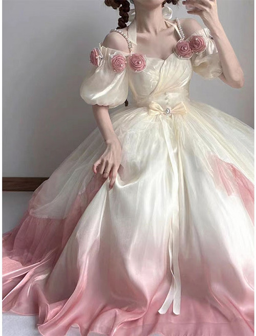 빅사이즈 중세의상 공주풍 졸업사진컨셉 뮤지컬 코스튬 유럽 프랑스 드레스 그라데이션 핑크