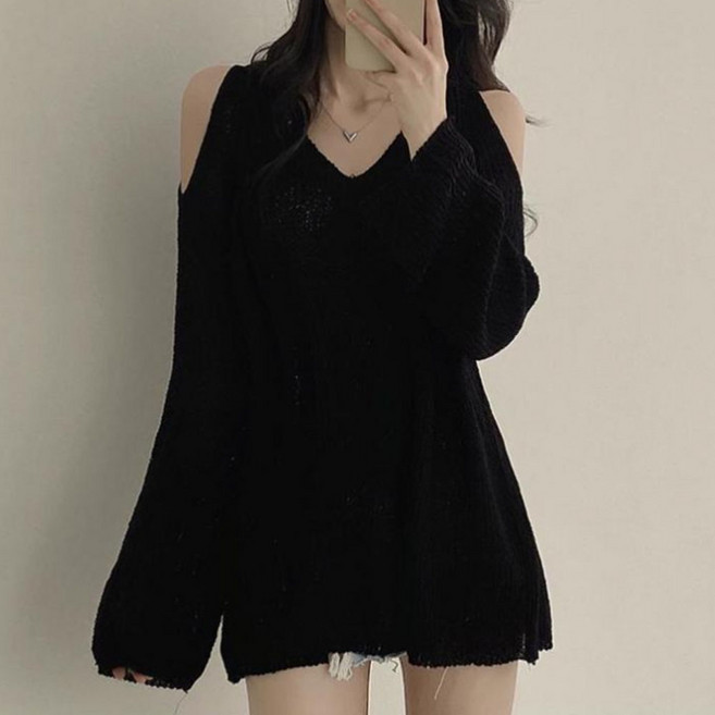 아로하스타일 브이넥 루즈핏 어깨트임 긴팔 니트 2333