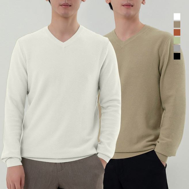 니트코어 남성 촉감좋은 부드러운 베이직 브이넥 니트 니트티 티셔츠 스웨터