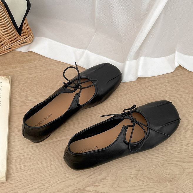 TOPMOX 발레리나 플랫슈즈 가죽 메리제인 단화 스퀘어토 디자인 발편한 키높이 데일리 슈즈