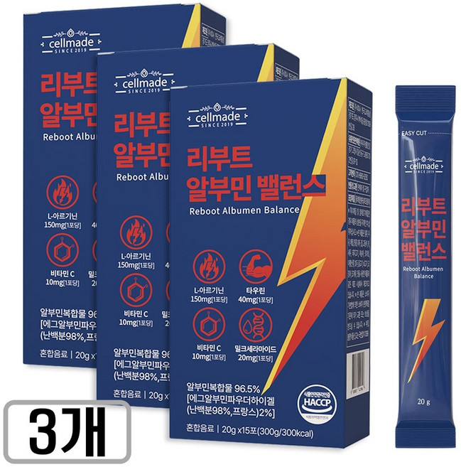 리부트 알부민 밸런스 고함량 haccp 식약청 인증 마시는 알부민, 3개, 300g