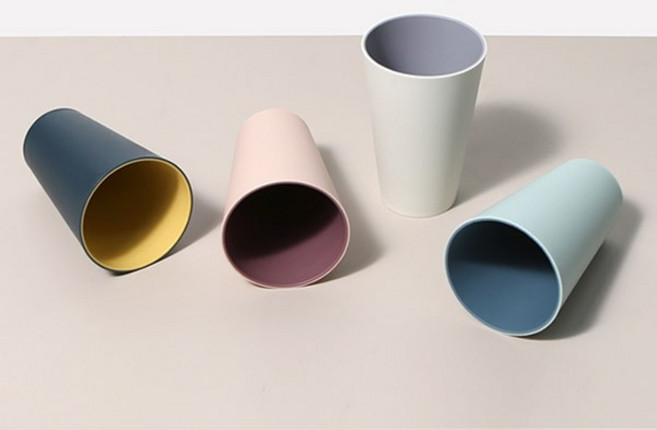 욕실 학교 오피스 깨지지않는 듀얼컬러 파스텔 양치컵, 핑크-퍼플, 1개