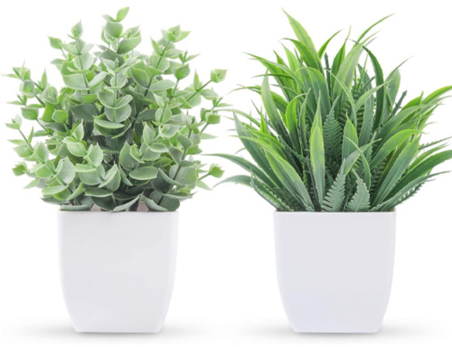 그린스하비 인테리어 미니 조화 화분 세트 욕실용 2개, 1세트, 그린