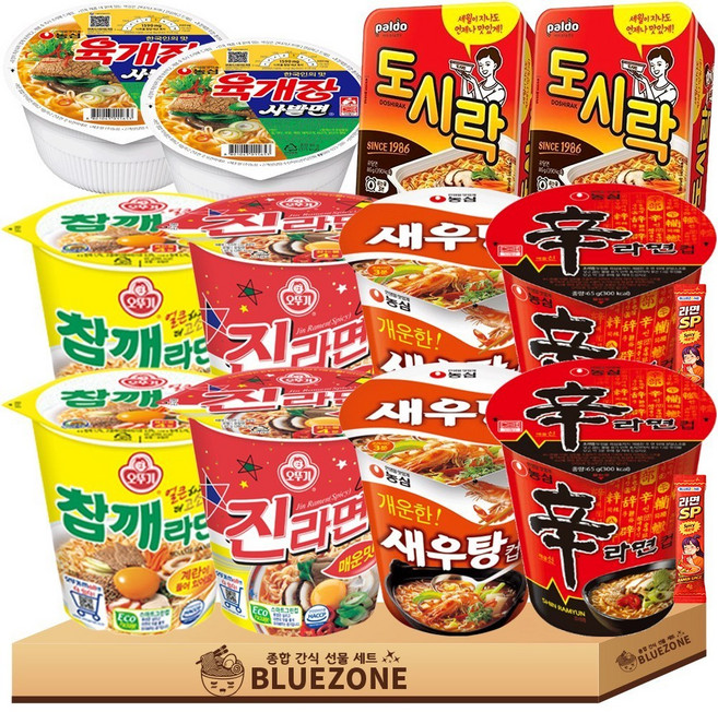 소컵 라면 세트 신라면2개 육개장사발면2개 농심새우탕컵2개 도시락2개 진라면매운맛2개 참깨라면2개 라면스틱2개, 1박스