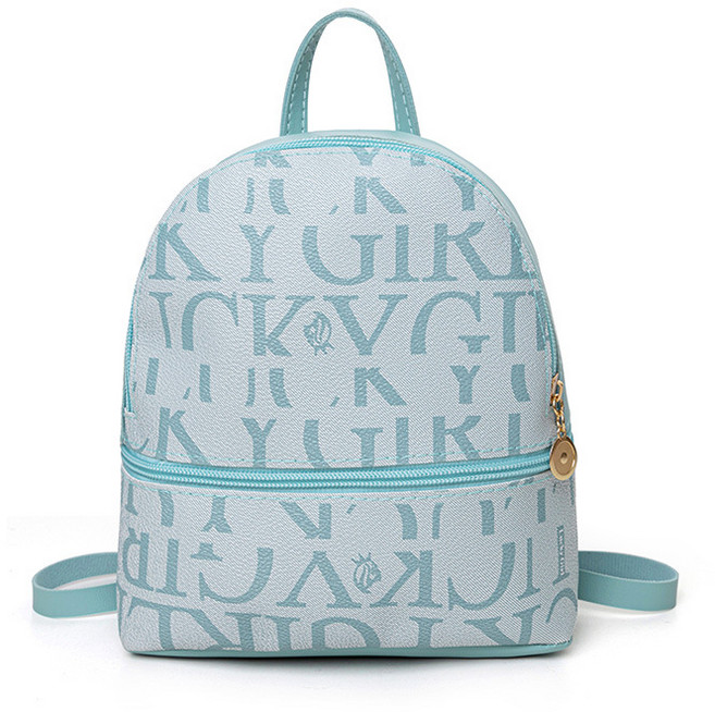 Luckystar 少女字母印花小後背包 淺藍色