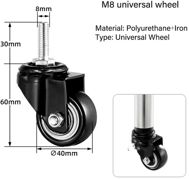 M8 범용 선반 바퀴 보관함 테이블 다리 커피 캐스터 행거 모바일 풀리 자동, 02 2 PCS, 05 M8 universal wheel