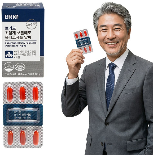 브리오 초임계 쏘팔메토 옥타코사놀 알파 / 남성 전립선 건강 지구력 증진 / 소팔메토 아연 영양제 식물성 캡슐, 30정, 1개