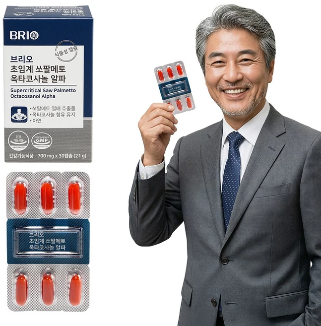 브리오 초임계 쏘팔메토 옥타코사놀 알파 / 남성 전립선 건강 지구력 증진 / 소팔메토 아연 영양제 식물성 캡슐, 30정, 1개 - 쿠팡