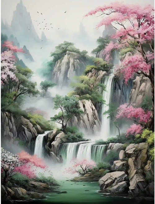 고산폭포수 산수화 우드 조각퍼즐 무릉도원 선경 사방에 재물이 들어온 풍경화 금전운에 좋은 컬렉션 그림퍼즐 어르신 효도선물, 고산폭포수 산수화  퍼즐6, 500피스, 1개