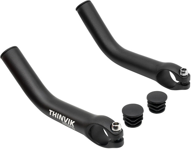 THINVIK 자전거 MTB 알루미늄 합금 핸들바 바엔드 그립 보조핸들 손잡이, 1세트, 블랙 연장형-17cm