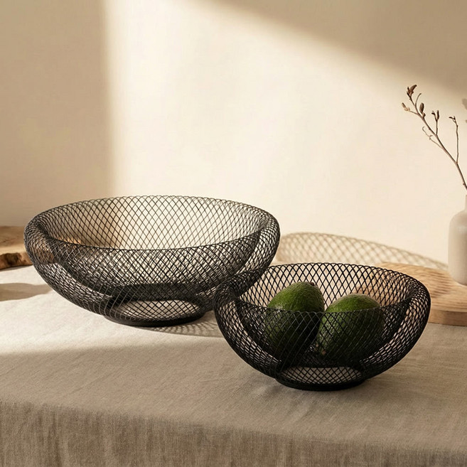 포니홈 원형 철제 바구니 과일 와이어 바스켓, 1개, 블랙