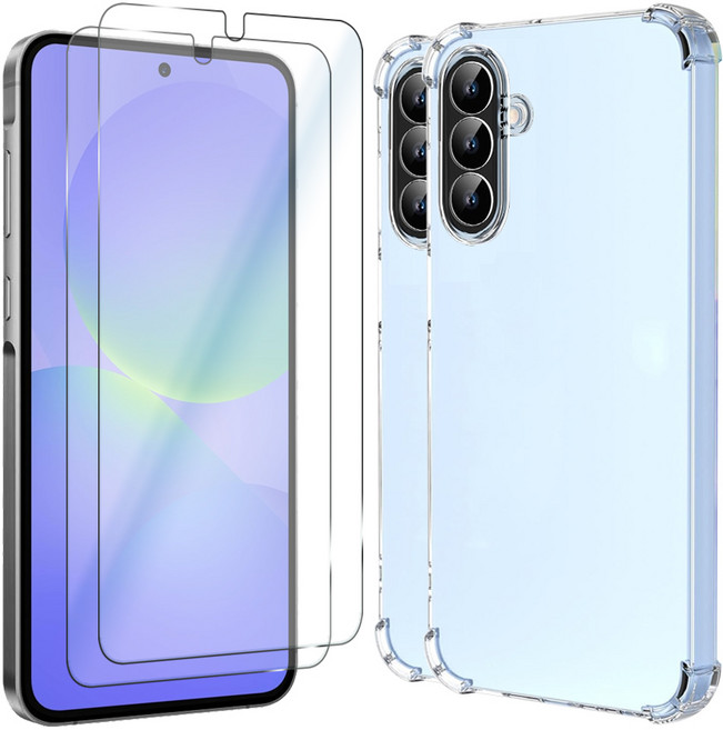 벌크온 갤럭시 A36 강화유리 액정보호 필름 + 투명 범퍼 케이스, 2세트