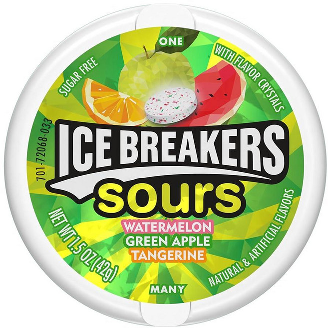 ICE BREAKERS Sours Assorted Fruit Flavored Sugar Free Mints 아이스 브레이커 사워 모듬 과일 맛 무설탕 민트 틴 1.5온스(8개입, ICE BREAKERS Sours 다양한 과일 맛 무설, 1개, 42g
