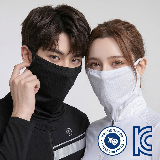 KN60 2매입 여름 머프 메쉬 페이스커버 자외선차단 넥커버 마스크 등산 골프 낚시 멀티 스카프, 블랙+화이트