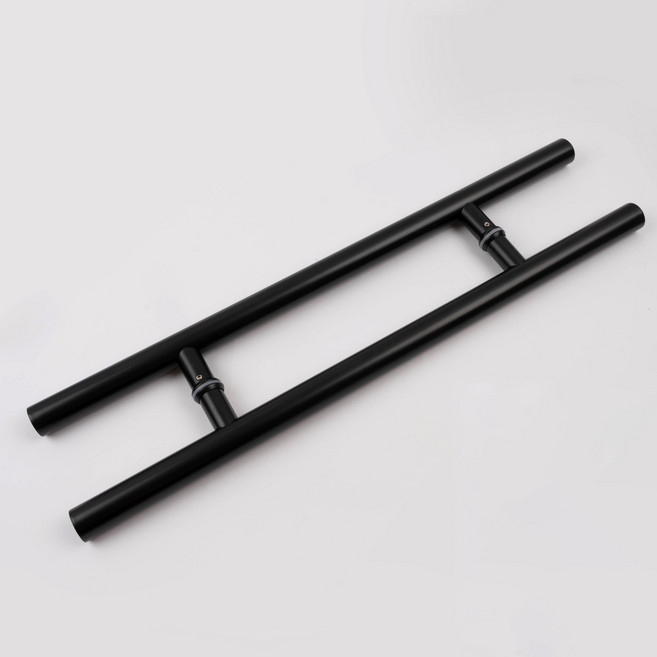 철물파크 스텐 원형 H자 강화도어 손잡이 340mm 블랙무광 유리문 철문 가마찌 상가 출입문, 1개