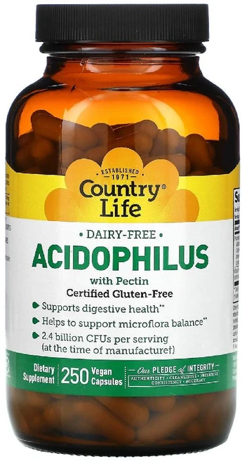 컨트리라이프 유산균 애시도필러스 Acidophilus 펙틴 함유 캡슐 250정 - 쿠팡