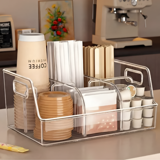 에이솜 다용도 커피 정리함 티백 정리함 사무실 탕비실 정리함, 1개, 투명