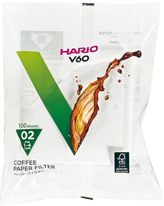하리오 Hario V60 종이 커피 필터 01사이즈 내추럴 탭드 315982 3588589292, 100ct, 화이트