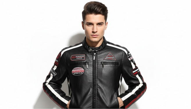 프리마 프리미엄 고급 가죽 무스탕 라이더 오토바이 자켓, 블랙