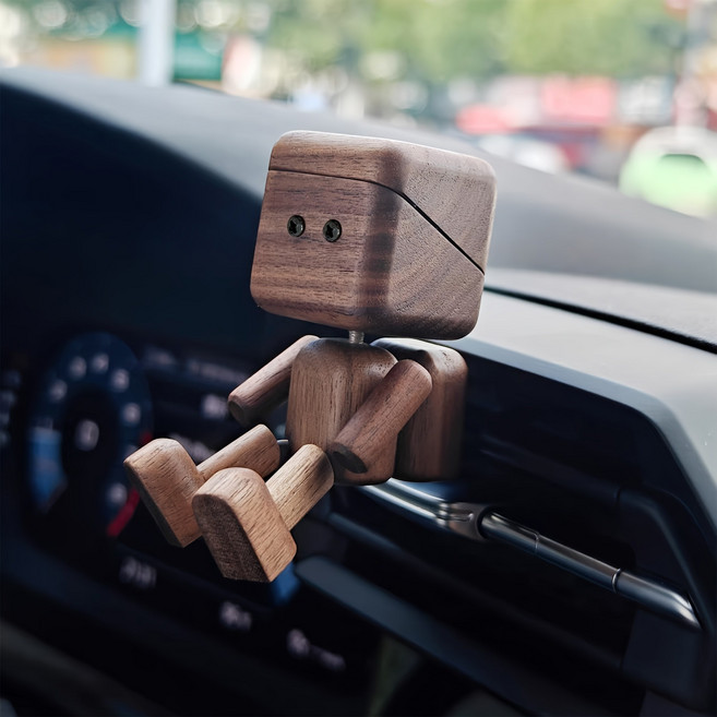 귀여운 원목 로봇 차량용 디퓨저 인테리어 소품, 1개, 월넛