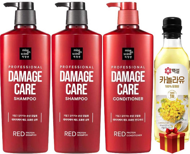 미쟝센 데미지케어 샴푸 680ML x 2+린스+카놀라유 증정, 1세트