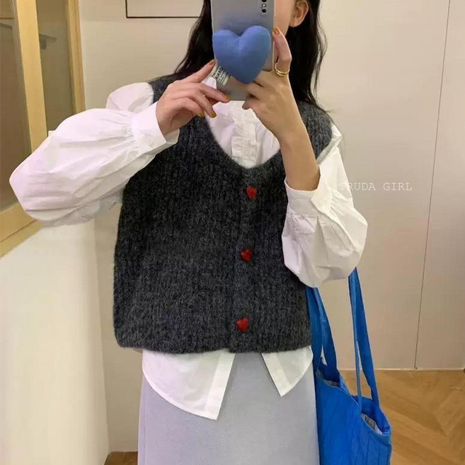 杜達女孩 針織愛心扣毛衣背心