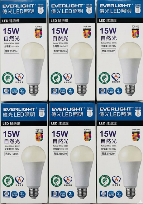 億光 LED 照明 15W 自然光 LED 球泡燈 燈泡 65mm x 135mm AC100-240V 2100lm BSMI R38910, 6個