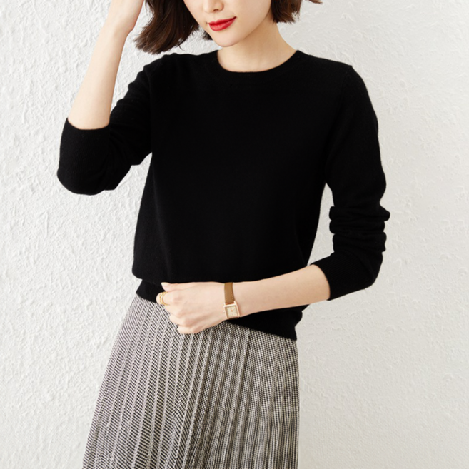 하바우 여성 루즈핏 베이직 라운드넥 긴팔 니트티