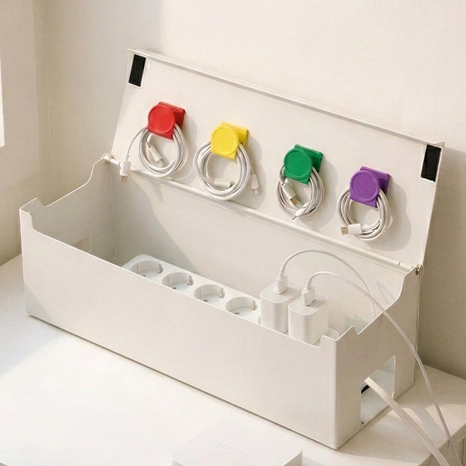 마치홈 철제 멀티탭 케이블 선정리 수납함, 1개, 코튼화이트