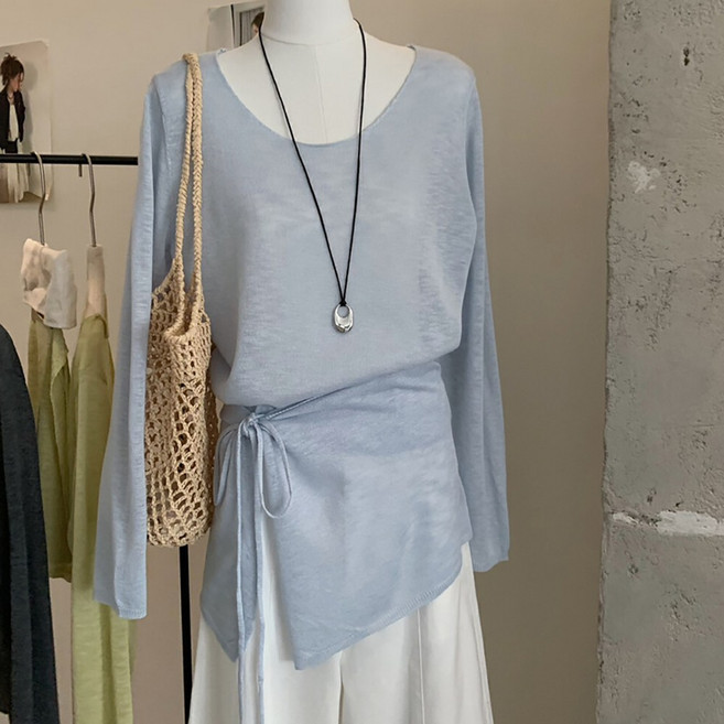 여성 니트 투피스 세트 여름 티셔츠+랩스커트 구성 데일리 감성룩