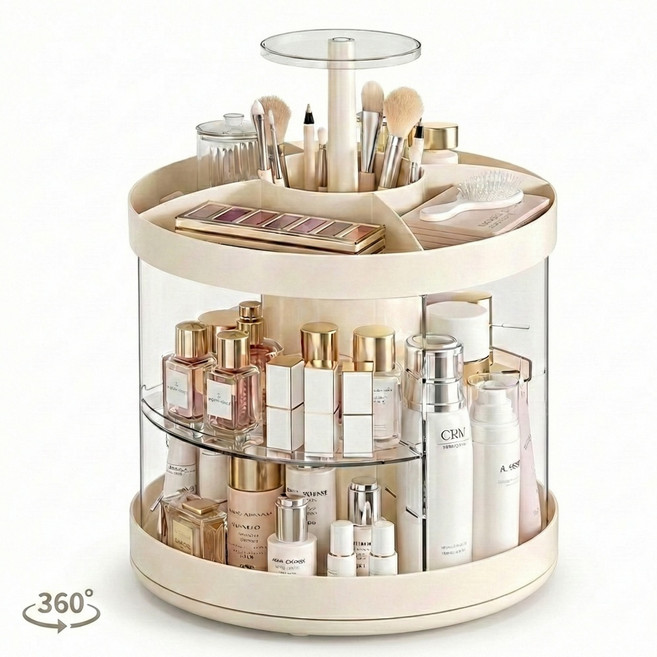 대용량 화장품 정리함 360도 회전 높이조절 방진커버 수납함, 1개, 크림