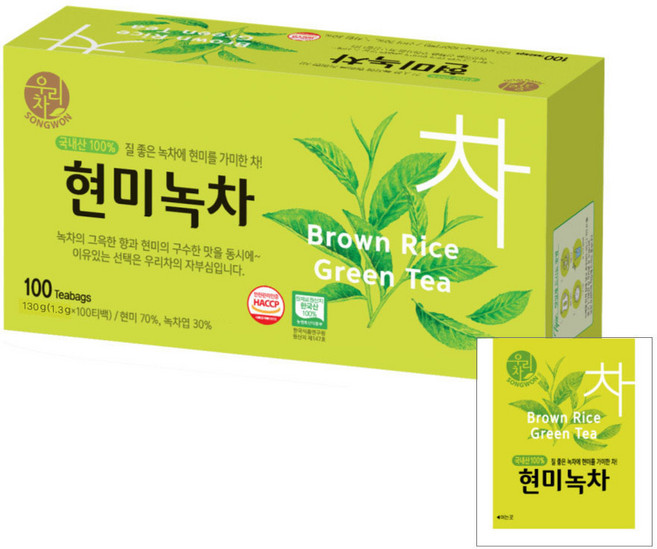 송원 우리차 현미녹차, 1개, 1.3g, 100개입