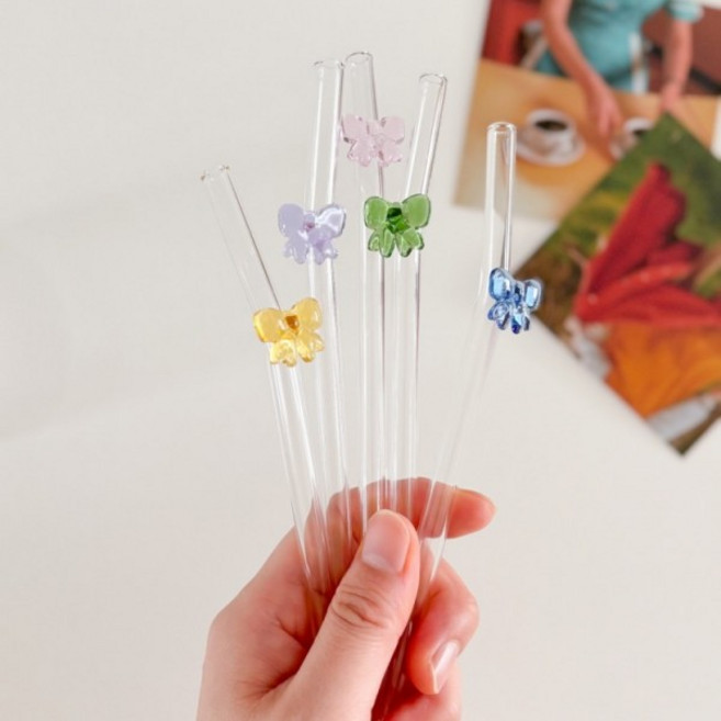 귀여운 굿즈 고급 리본 유리빨대 5종 아기자기 어린이집 학교 단체 행사, (3)블루