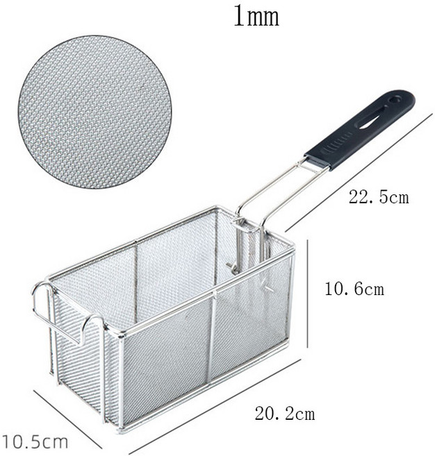 JINGHENG 튀김팬 스테인레스 밀도강화 튀김망 튀김바구니 튀김냄비 튀김 테 감자튀김 상업용, T05-미니 사각형 튀김바구니, 1개