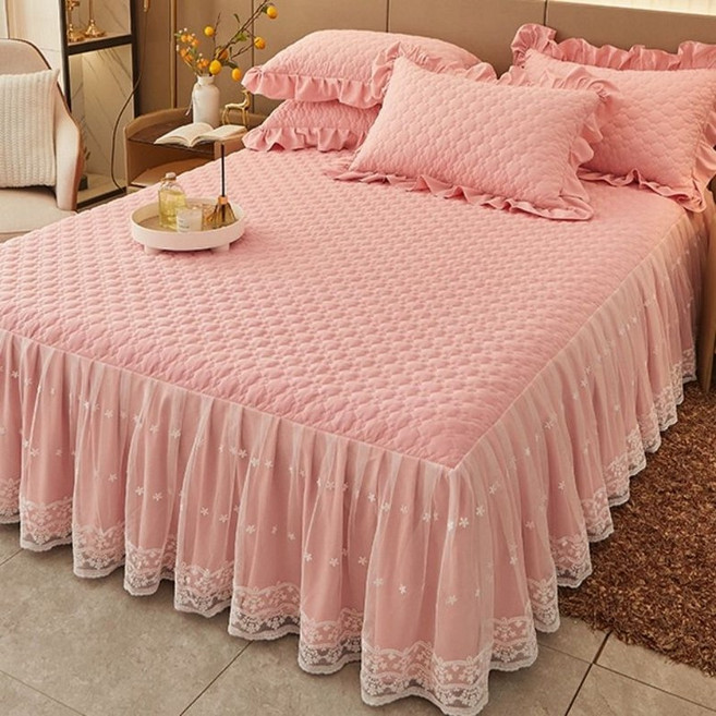 레이스 침대커버 스커트 누빔 오렌지베딩 퓨어스킨