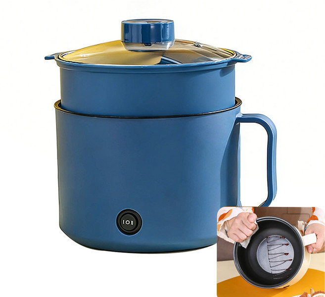 다용도 전기냄비 가정용 라면포트 1.8L용량 유리뚜껑 찜기포함, DTM-푸른 색