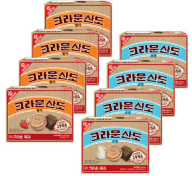(추억의 레트로 패키지) 크라운산도 딸기 161gx4개+ 크림 161gx4개, (추억의 레트로 패키지) 크라운산도 딸기 161gx4개